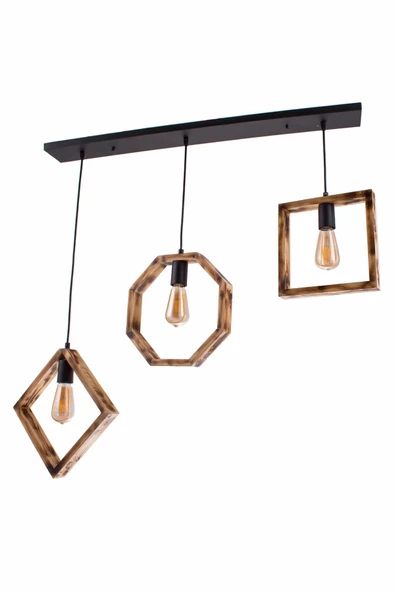 Zuhal Aydınlatma Sedef 3lü Ahşap Sarkıt Avize