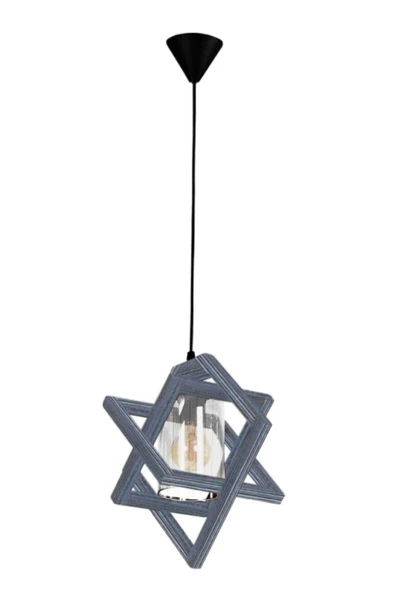 Zuhal Aydınlatma Boyalı Ahşap Yıldız Tekli Plastik Camlı Avize