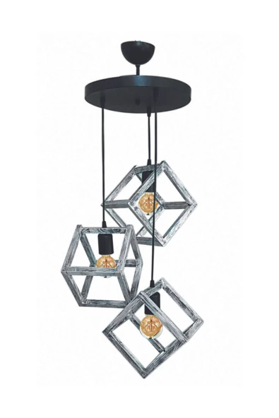 Zuhal Aydınlatma Doğal Ahşap Elmas Küp 3 Lü - 2