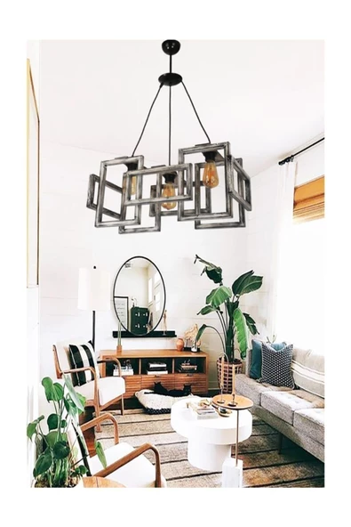 Zuhal Aydınlatma Doğal Ahşap Gemi 3'lü Ahşap Siyah Beyaz Eskitme