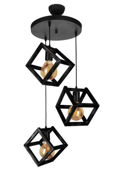 Zuhal Aydınlatma Boyalı Ahşap Kutu 3lü Avize