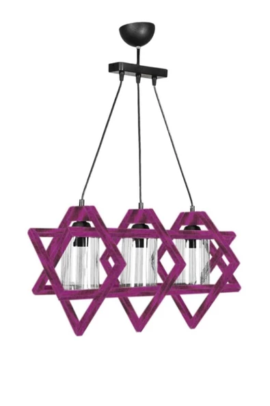 Zuhal Aydınlatma Boyalı Ahşap Yıldız 3 Lü S.a.n Camlı Avize