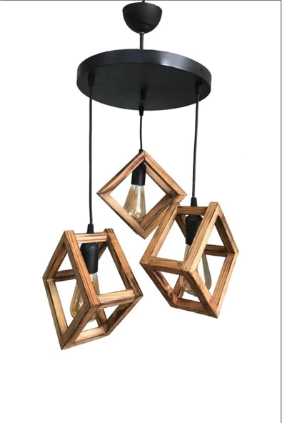 Zuhal Aydınlatma Doğal Ahşap Azure 3'lü Sarkıt Avize - 2