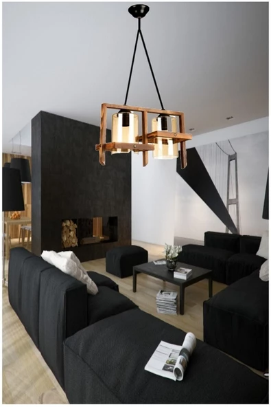 Zuhal Aydınlatma Doğal Ahşap Brown Ikili Avize