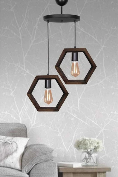 Zuhal Aydınlatma Boyalı Ahşap 3'lü Hexagon Avize
