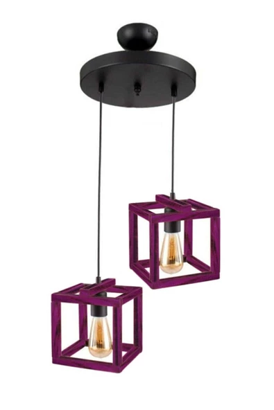 Zuhal Aydınlatma Square Boyalı 2li Ahşap Avize