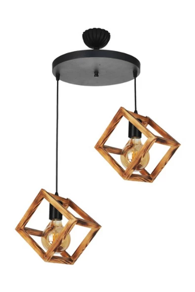 Oradekor Ora Dekor Doğal Ahşap Küp 2 li Ahşap avize