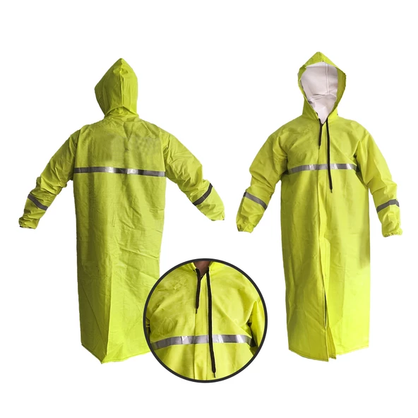 PARDESÜ YAĞMURLUK REFLEKTÖR ÇİZGİLİ FOSFORLU SARI NEON PARDESÜ YAĞMURLUK SU GEÇİRMEZ DİKİŞSİZ FERMUARLI YAĞMURLUK ürün görseli 1