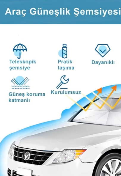 Oto Araç İçi Ön Cam Şemsiyesi  Güneşlik Gölgelik Tüm Binek Araçlar İçin GüneşlİK - 4