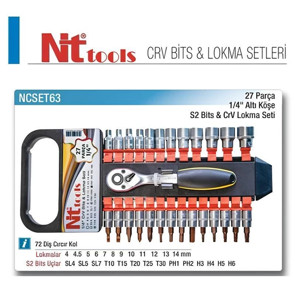 Nt Tools 27 Parça 1/4" Bits ve Altıköşe Lokma Seti NCSET63 - 2