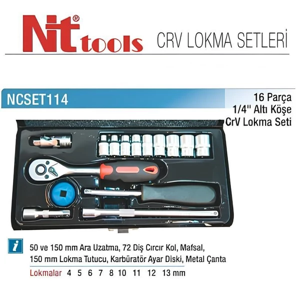 Nt Tools 16 Parça 1/4" Altıköşe Lokma Seti NCSET114 - 2