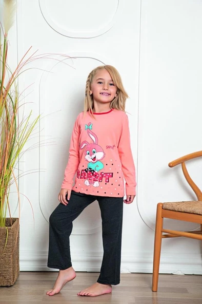 Donex Kız Çocuk Baskılı Uzun Kollu Pijama Takımı 519