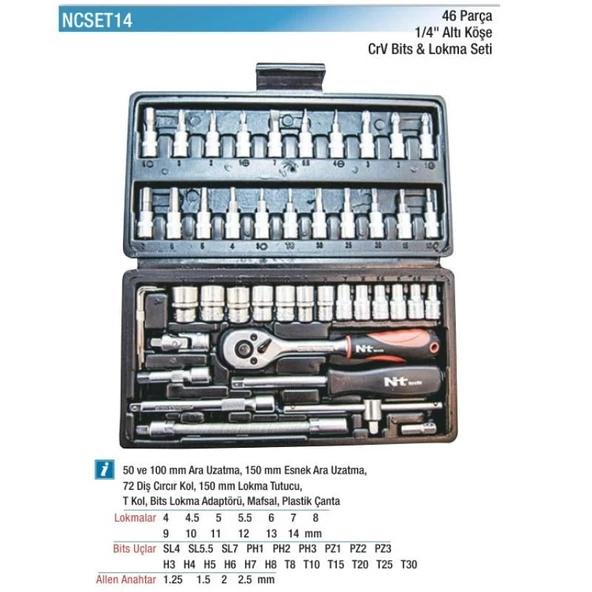 Nt Tools 46 Parça 1/4" Bits ve Altıköşe Lokma Seti NCSET14 - 2