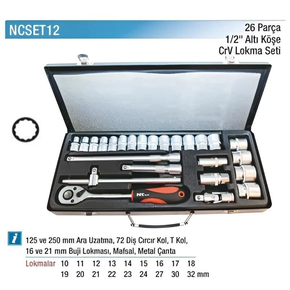 Nt Tools 26 Parça 1/2" Yıldız Lokma Seti NCSET1212 - 2