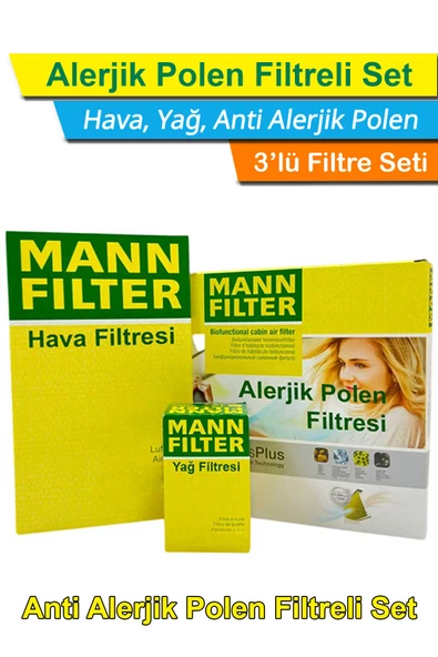BMW X3 E83 20d N47 Motor MANN Filtre Bakım Seti 2008-2011 Hava+Yağ+A.Alerjik Polen