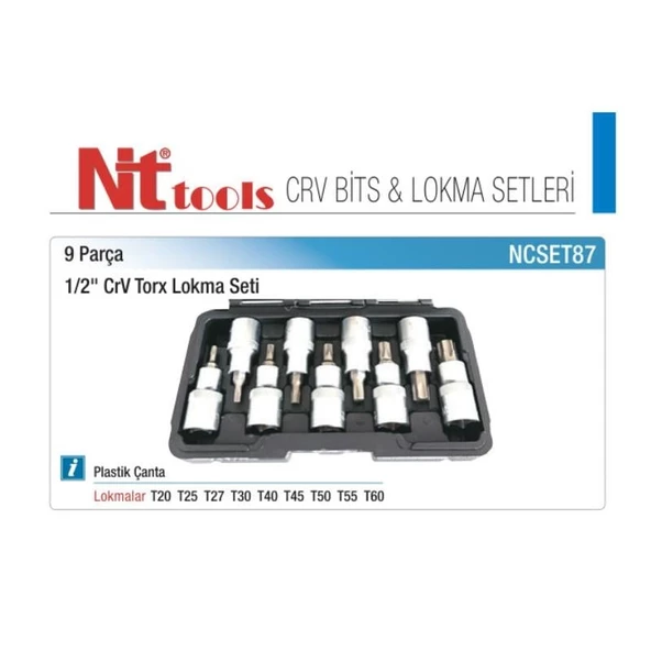 Nt Tools 9 Parça 1/2" Torx Lokma Seti CrV NCSET87 - 2
