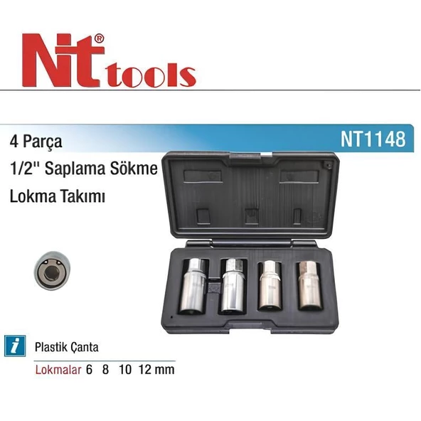 Nt Tools 4 Parça 1/2" Saplama Sökme Lokma Seti NT1148 - 3