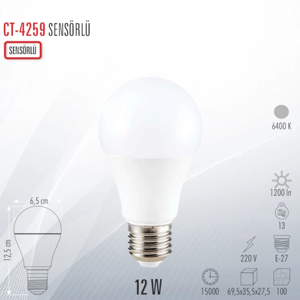 CATA CT-4259 SENSÖRLÜ LED AMPUL BEYAZ IŞIK