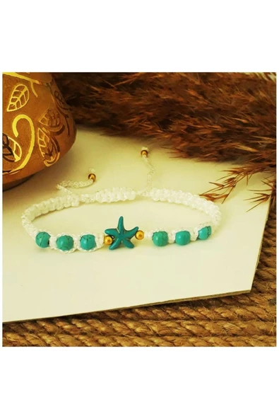 6mm Turkuaz Doğal Taş & Yıldız Kadın Halhal