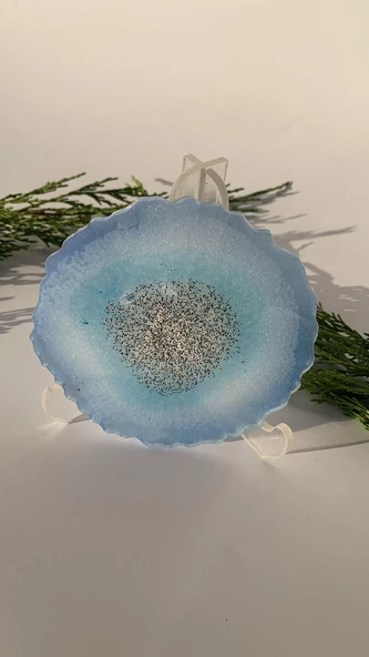 Parlak Deniz Mavi Tonlu Siyah Simli Dalgalı Yuvarlak Şekil Epoksi Bardak Altlığı Hediyelik - 3