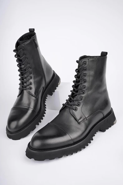 Muggo HERNANDEZ Garantili Bağcıklı Fermuarlı Hakiki Deri Kaymaz Taban Erkek Postal Bot - 10