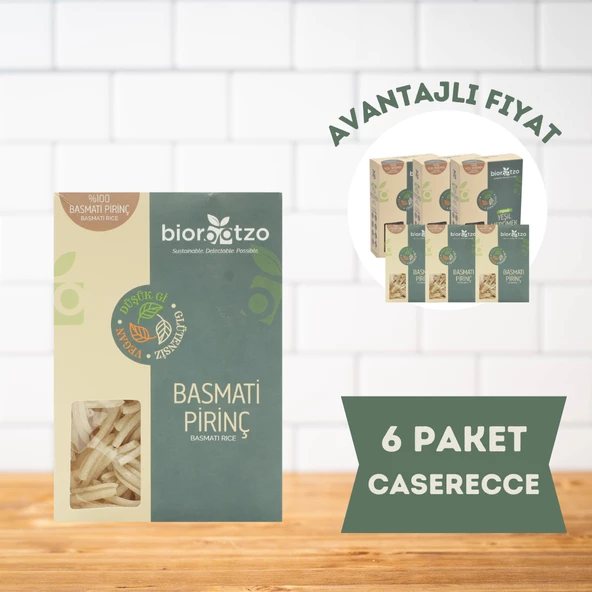 Biorootzo Artizan Bronz Kalıp  Glütensiz Vegan Basmati Pirinç Casarecce 6 Paket x 200 g Avantajlı Paket