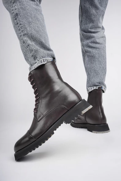 Muggo HERNANDEZ Garantili Bağcıklı Fermuarlı Hakiki Deri Kaymaz Taban Erkek Postal Bot - 8