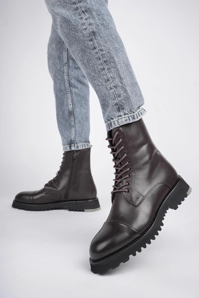 Muggo HERNANDEZ Garantili Bağcıklı Fermuarlı Hakiki Deri Kaymaz Taban Erkek Postal Bot - 7