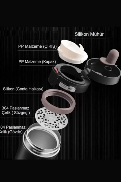 Mug Termos 12 Saat Sıcak Soğuk Filtreli Çift Katmanlı SUS 304 Çelik Bardak 380ml - 3