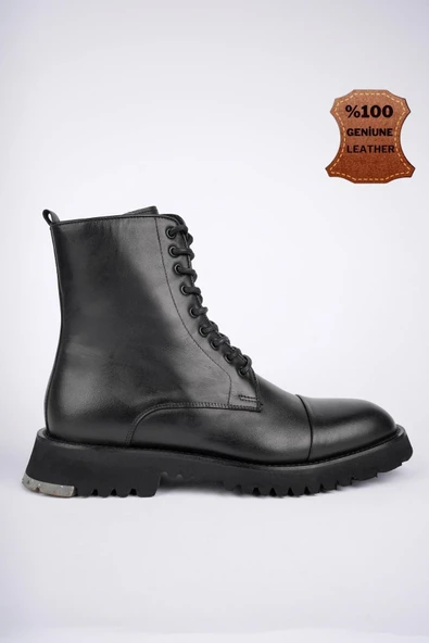 Muggo HERNANDEZ Garantili Bağcıklı Fermuarlı Hakiki Deri Kaymaz Taban Erkek Postal Bot - 9