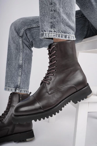 Muggo HERNANDEZ Garantili Bağcıklı Fermuarlı Hakiki Deri Kaymaz Taban Erkek Postal Bot - 6