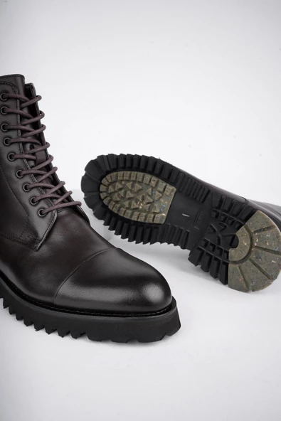 Muggo HERNANDEZ Garantili Bağcıklı Fermuarlı Hakiki Deri Kaymaz Taban Erkek Postal Bot - 3