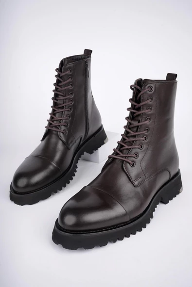 Muggo HERNANDEZ Garantili Bağcıklı Fermuarlı Hakiki Deri Kaymaz Taban Erkek Postal Bot - 2