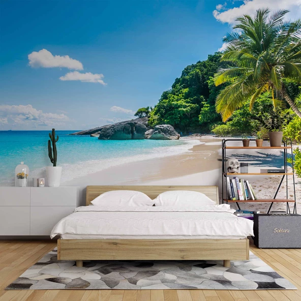 Palmiye Deniz Manzaralı Duvar Kağıdı Baskı - Resim 2