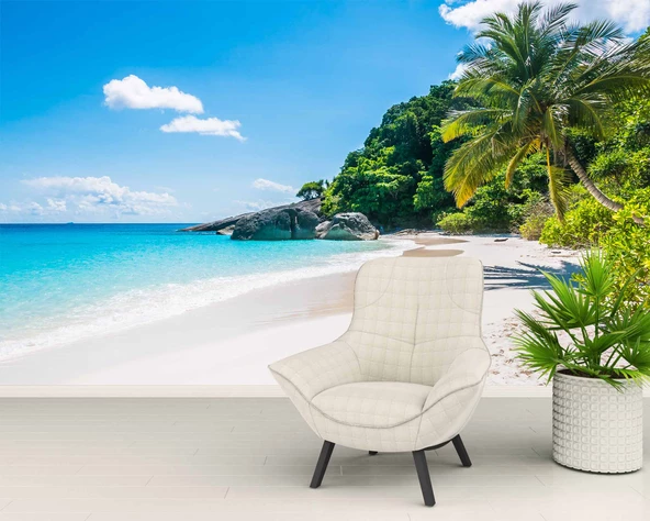 Palmiye Deniz Manzaralı Duvar Kağıdı Baskı - Resim 6