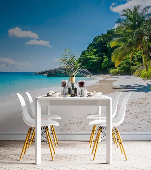 Palmiye Deniz Manzaralı Duvar Kağıdı Baskı - Resim 5