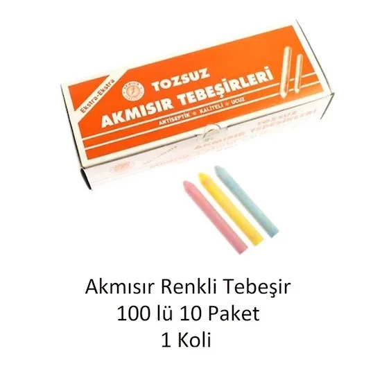 Akmısır 100 Lü Renkli Tebeşir 10 Paket 1 Koli
