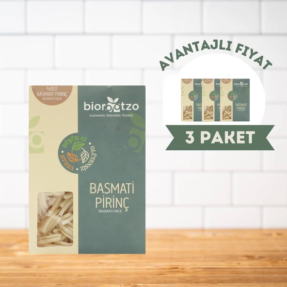 Biorootzo Artizan Bronz Kalıp  Glütensiz Vegan Basmati Pirinç Casarecce 3 Paket x 200 g Avantajlı Paket