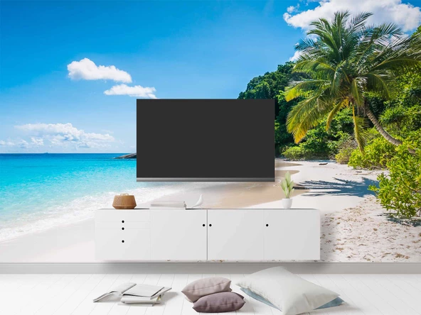 Palmiye Deniz Manzaralı Duvar Kağıdı Baskı - Resim 3