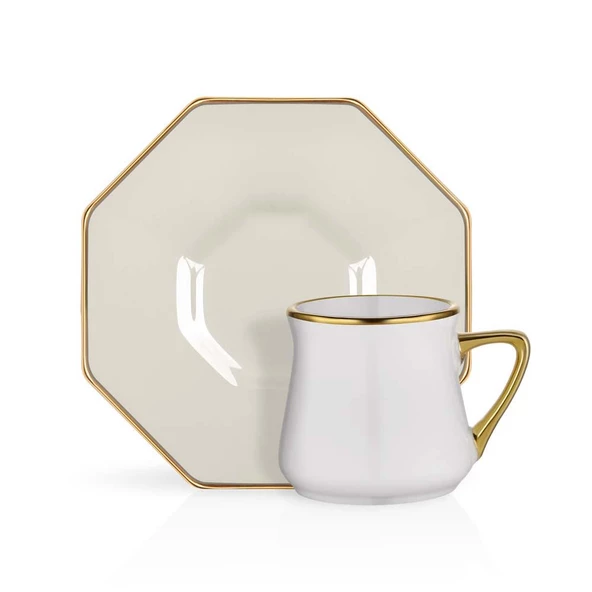 GLORE-82651 Sekizgen Krem Platin Kahve Seti 2Lİ