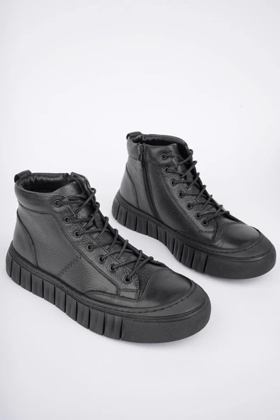 Muggo DİAZ Garantili Hakiki Deri Fermuarlı Bağcıklı Erkek Casual Bot - 9