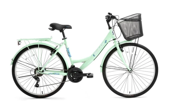 BİSAN LOTUS KADIN ŞEHİR BİSİKLETİ 34CM V 24 JANT 21 VİTES MİNT YEŞİL BEYAZ