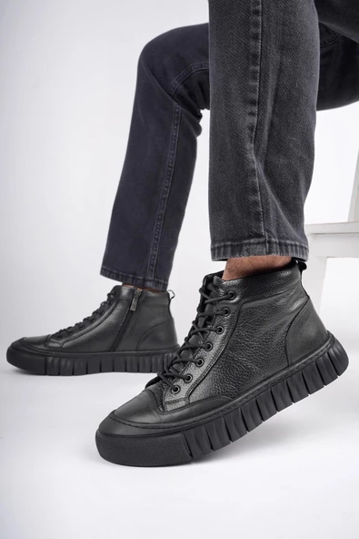 Muggo DİAZ Garantili Hakiki Deri Fermuarlı Bağcıklı Erkek Casual Bot - 11