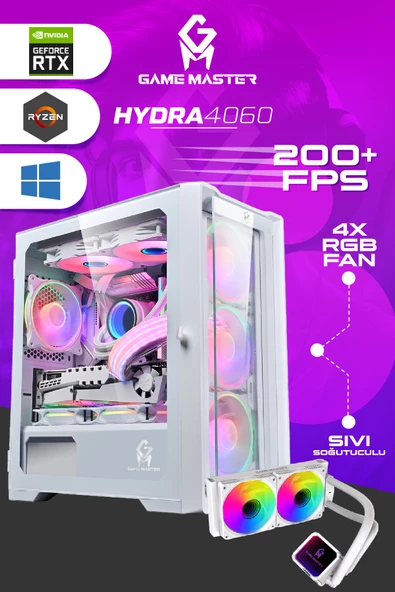 Game Master Hydra 4060 Ryzen 5 5600 CPU 16GB 3200MHz RAM 512GB NVMe M.2 SSD RTX4060 Sıvı Soğutuculu Masaüstü Gaming Pc