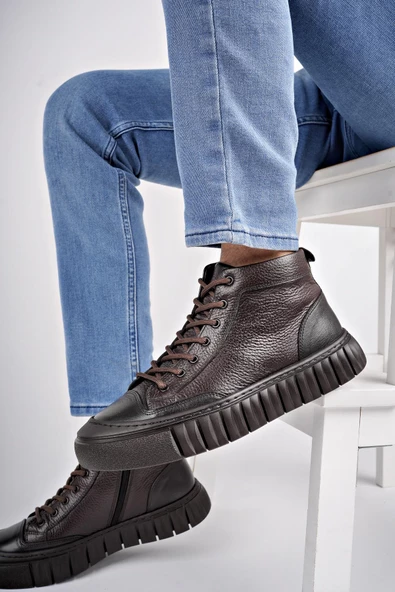 Muggo DİAZ Garantili Hakiki Deri Fermuarlı Bağcıklı Erkek Casual Bot - 5