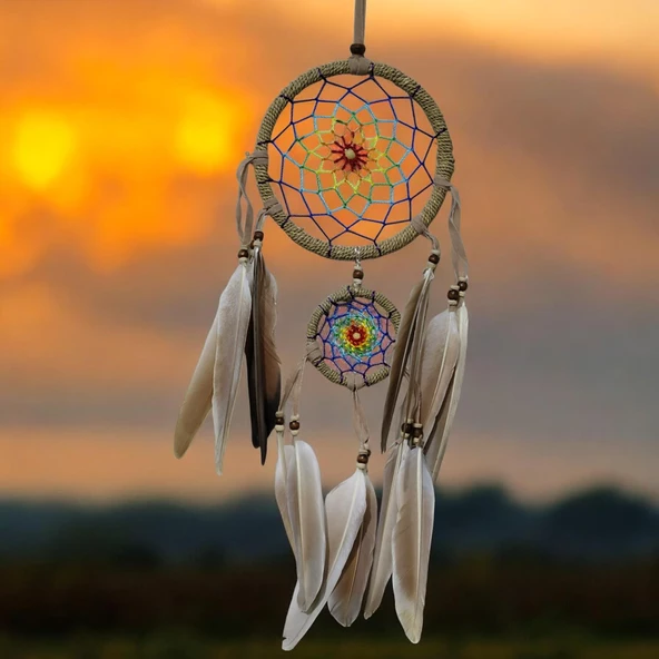 İki Halkalı Kuş Tüylü Karamel Rengi Duvar Süsü - Resim 2