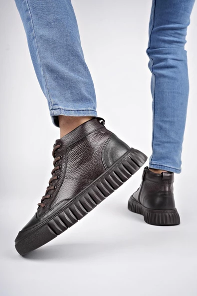 Muggo DİAZ Garantili Hakiki Deri Fermuarlı Bağcıklı Erkek Casual Bot - 6