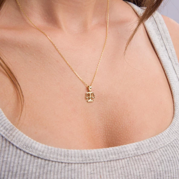 14 Ayar Altın Terazi Burç Kolye Ucu 0,58 gr - Resim 5