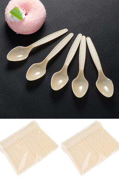 Plastik Küçük Sup Kaşık Krem Renk 100 Adet - 2
