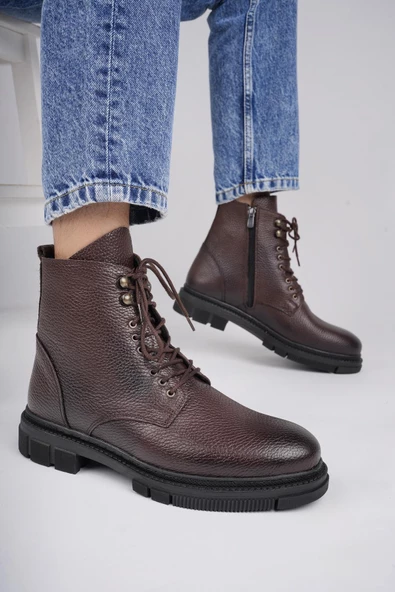 Muggo GABRİEL Garantili Bağcıklı Fermuarlı Hakiki Deri Kaymaz Taban Erkek Bot - 5